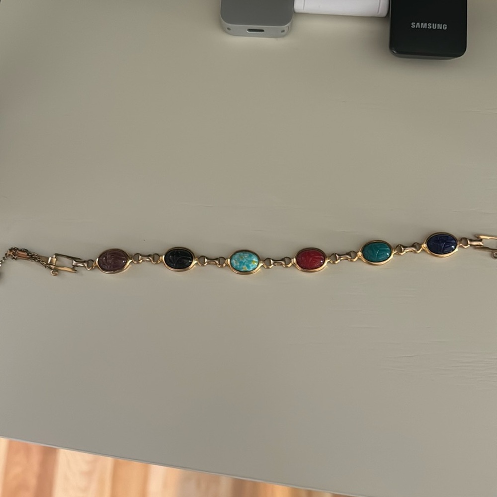 Vintage Scarab bracelet with 6 different stones